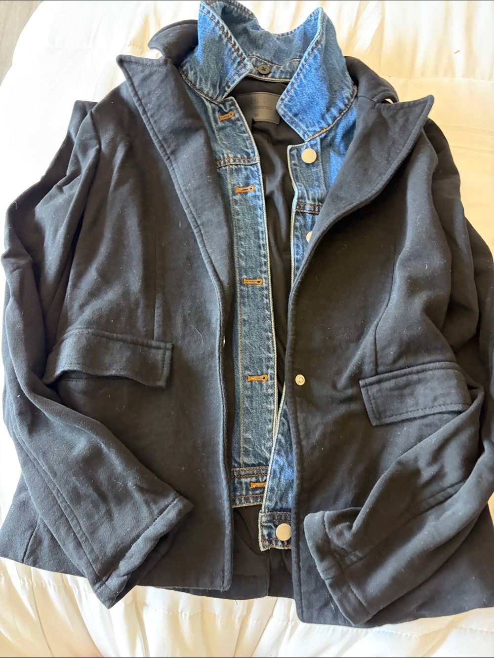 Blue Revival Women's  Black Jacket with Denim-Look Layered Detail